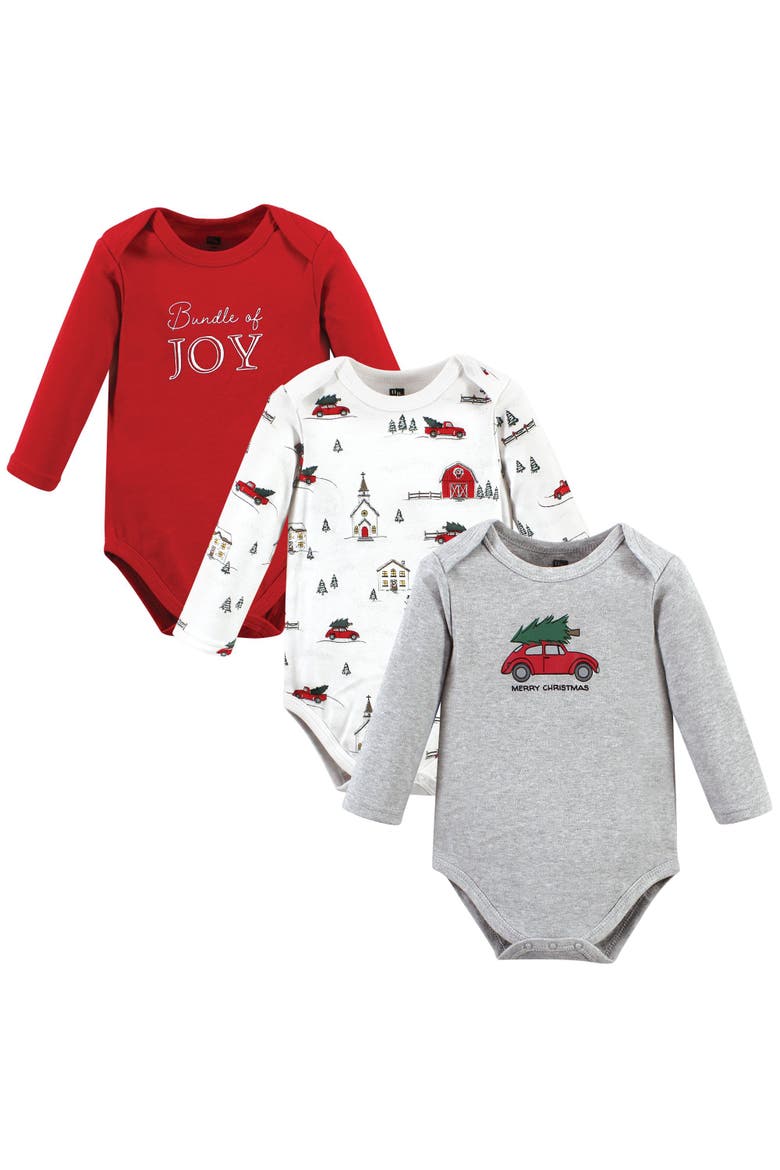 Essential Long-Sleeve Cotton Bodysuit Triple Set, Main, color, Christmas Scene