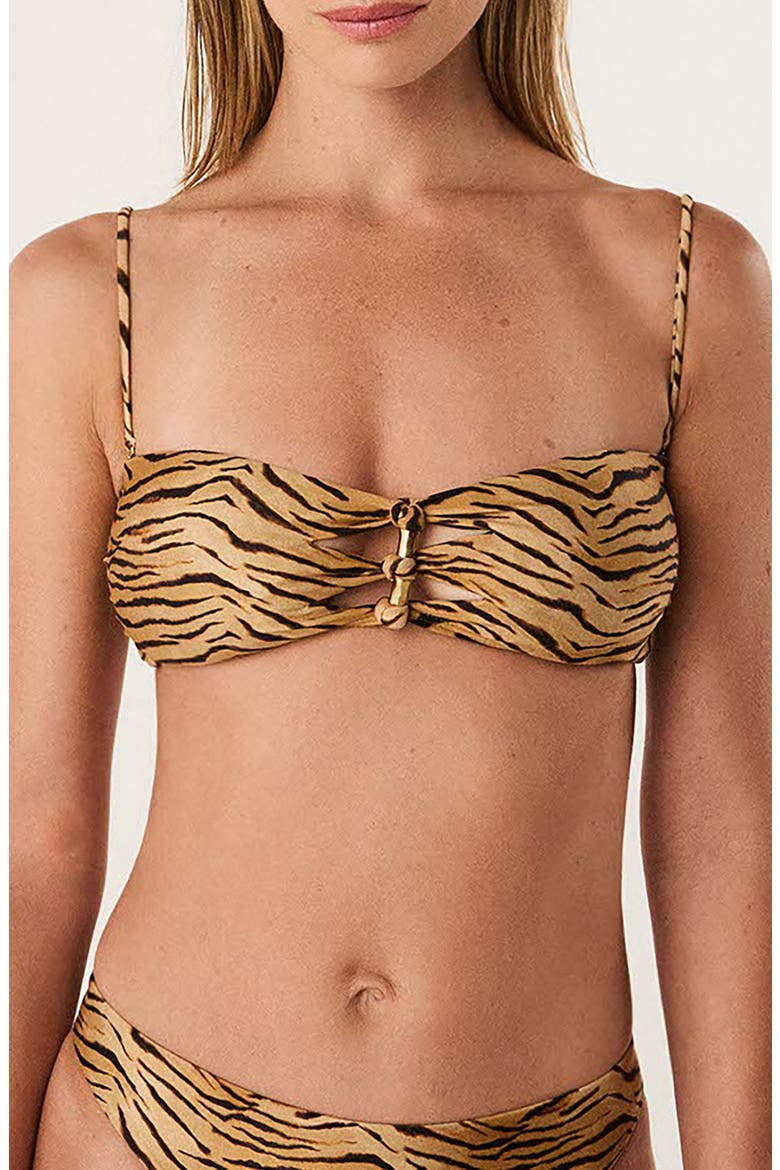 Megan Tiger Print Cutout Knotted Bandeau Bikini Top, Main, color, MULTI