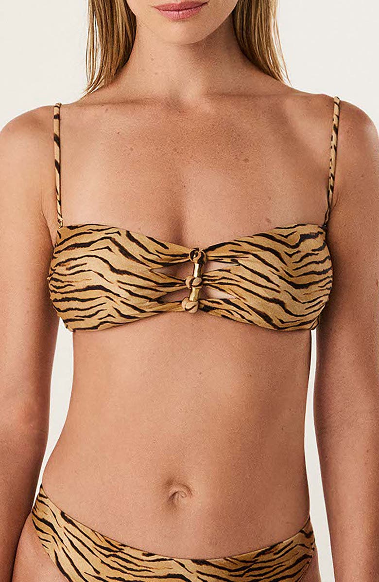 ViX Paula Hermanny Megan Tiger Print Cutout Knotted Bandeau Bikini Top, Main, color, Multi