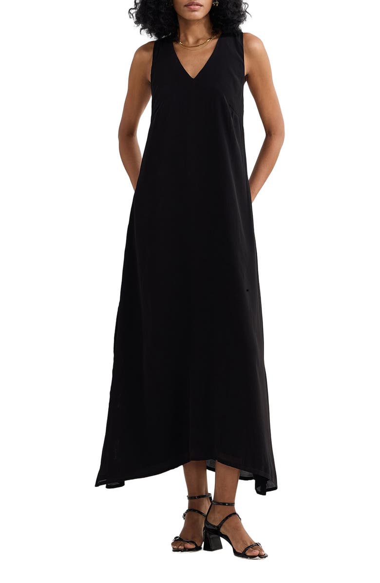 Reistor Crossed in Chic Sleeveless Maxi Dress in Black, Main, color, Black