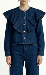 VERO MODA Fia Ruffle Placket Denim Button-Up Shirt