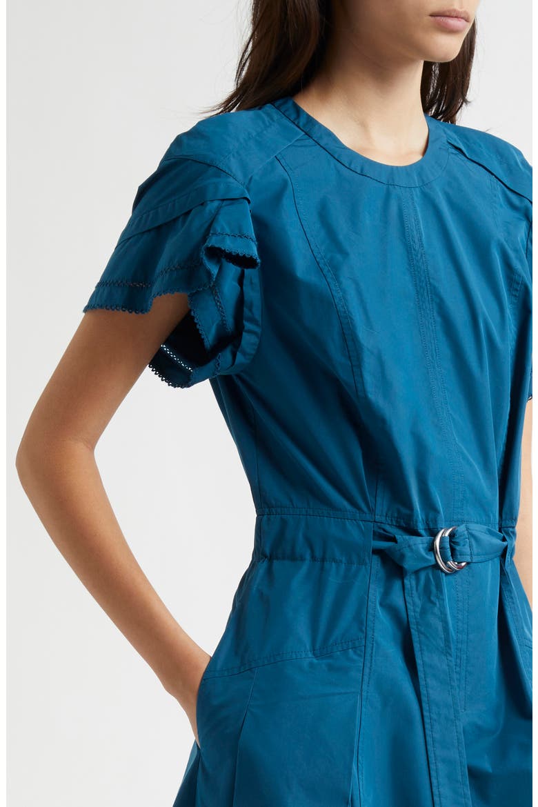 Cascade Petal Sleeve Belted Poplin Shirtdress, Alternate, color, MARINE