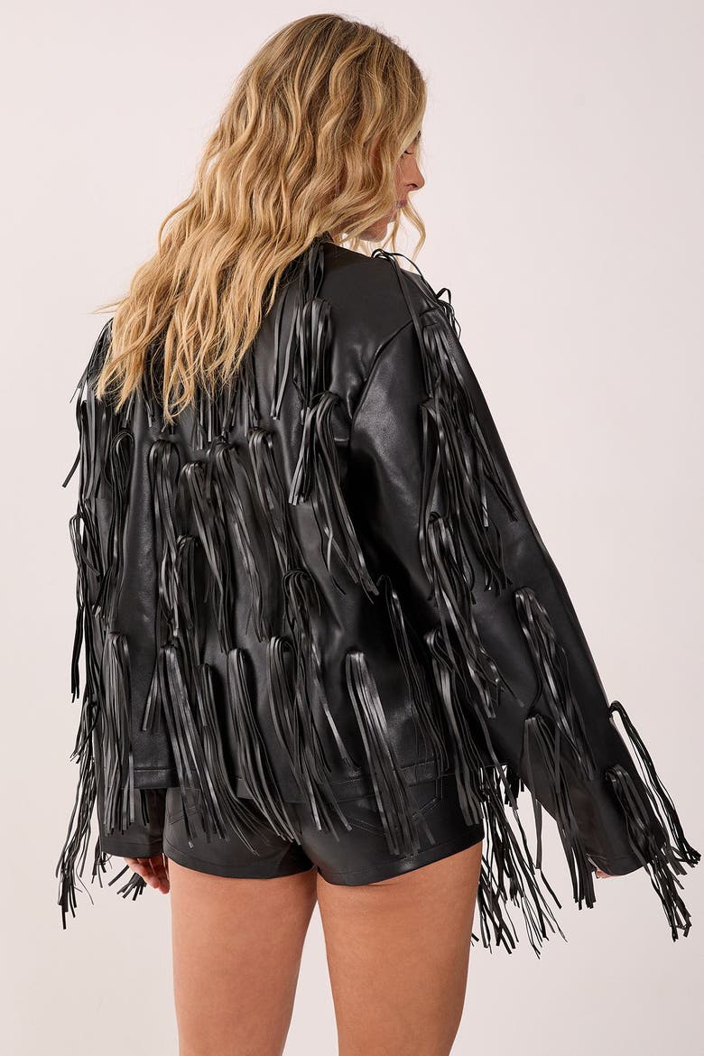 Faux Leather Tassel Jacket, Alternate, color, Black