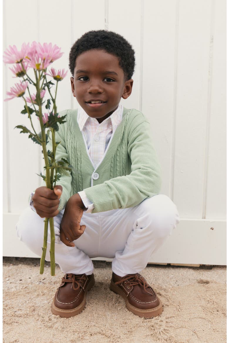 Kids' Organic Cable Cardigan Sweater with Tipping, Alternate, color, Soft Green