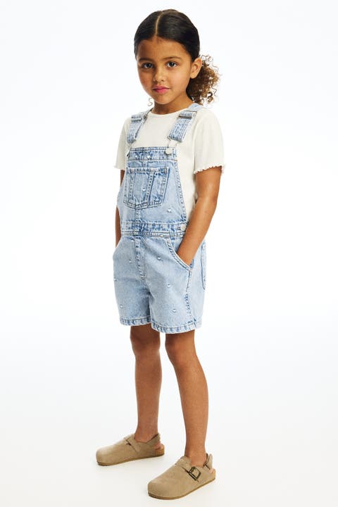 Embroidered Denim Dungaree Shorts