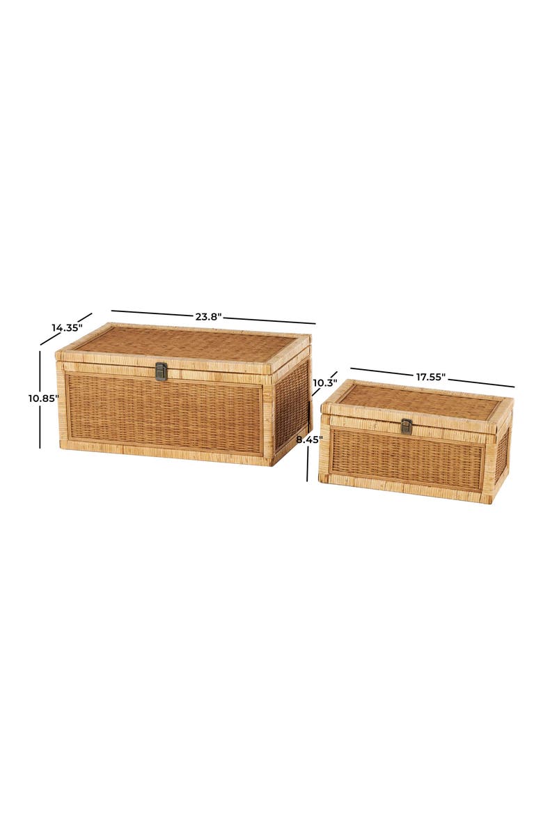 Wood Set of 2 Decorative Rattan Boxes, Alternate, color, BROWN