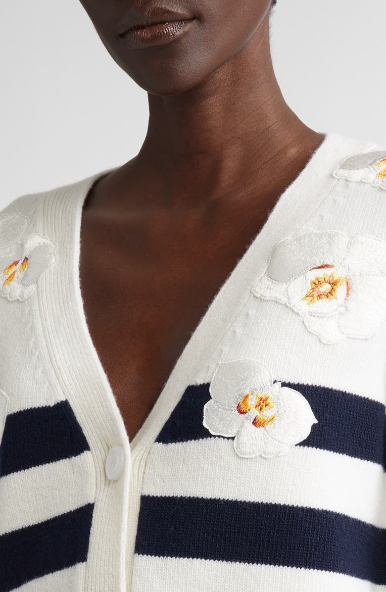 Oscar de la Renta Embroidered Orchid Stripe Wool Cardigan, Alternate, color,