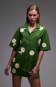 Topshop Raffia Flower Button-Up Resort Shirt
