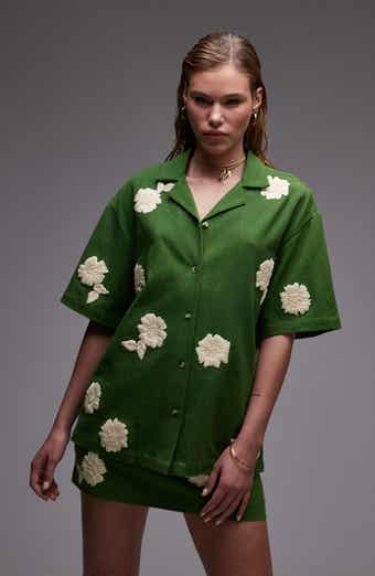 Topshop Raffia Flower Button-Up Resort Shirt