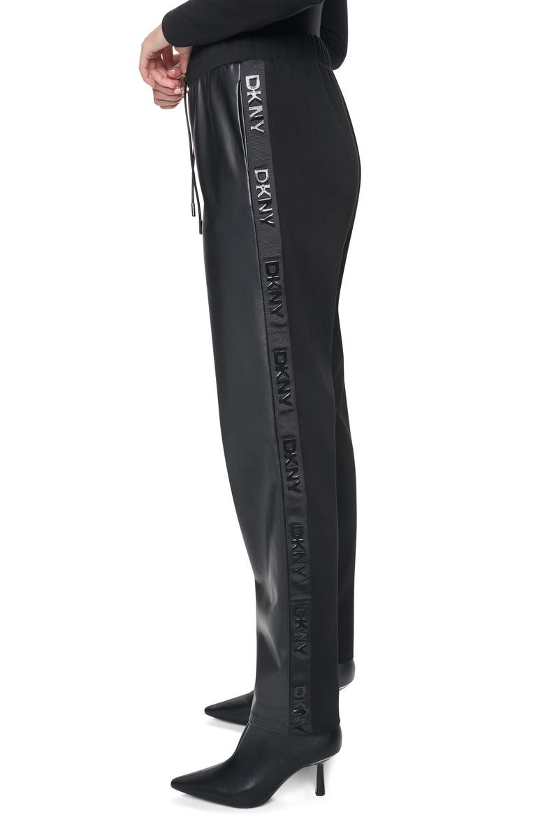 Faux Leather & Ponte Joggers, Alternate, color, BLACK