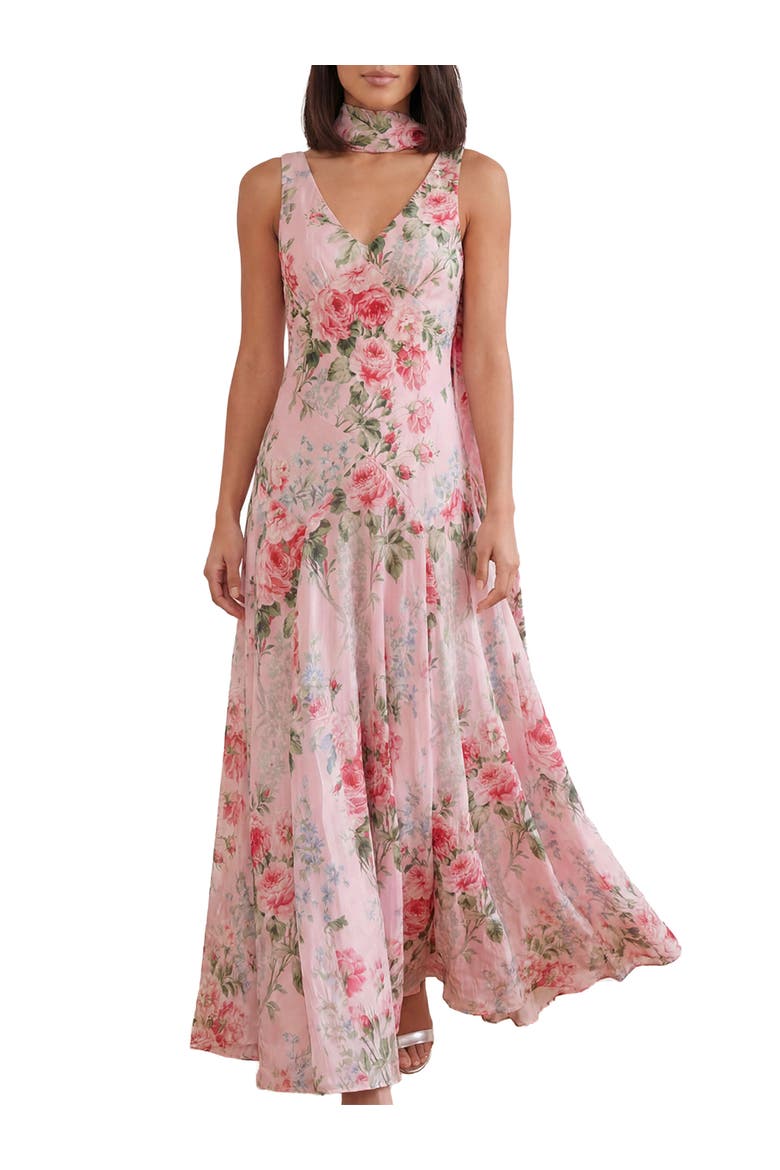 Palace Garden Jacquard V-Neck Maxi Gown, Main, color, Dusk Pink