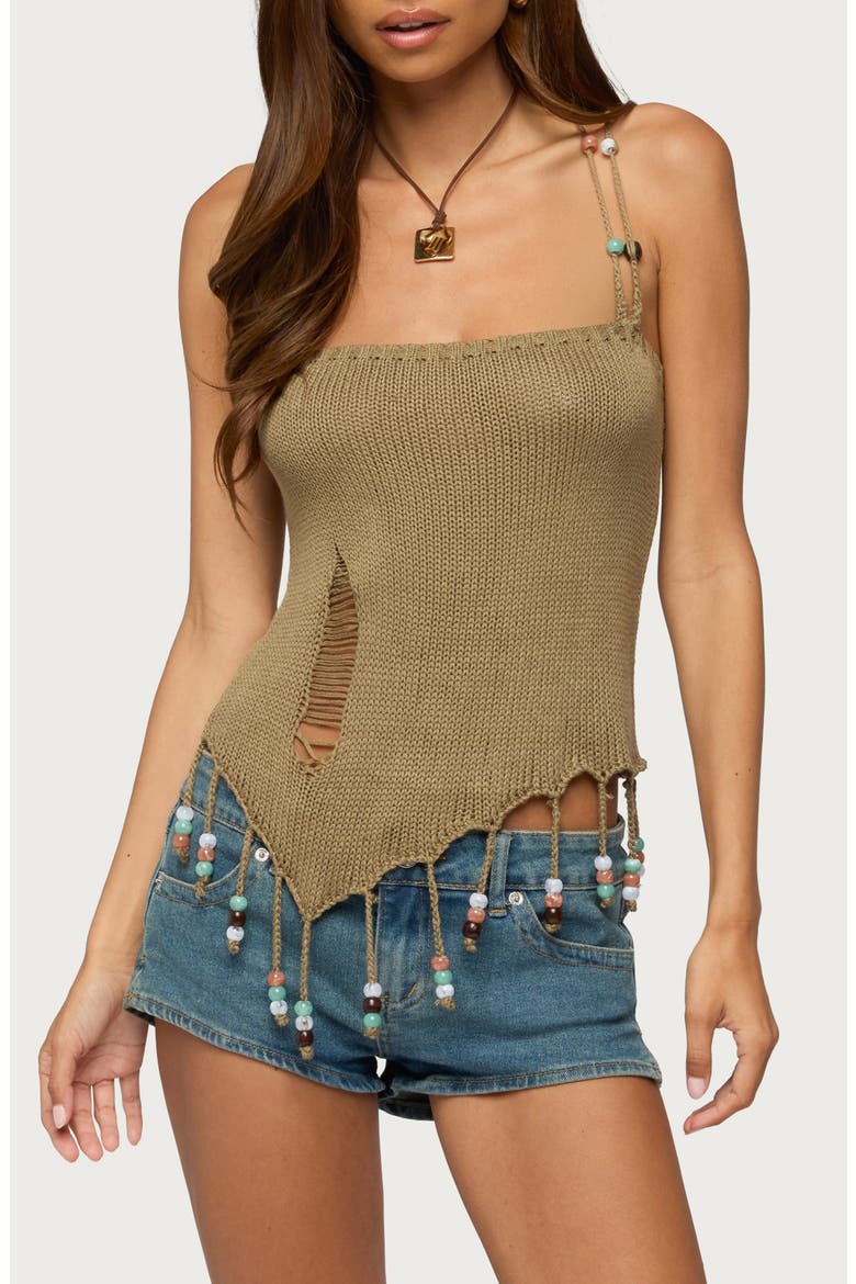 Fernie Bead Fringe Knit Tank Top, Main, color, OLIVE
