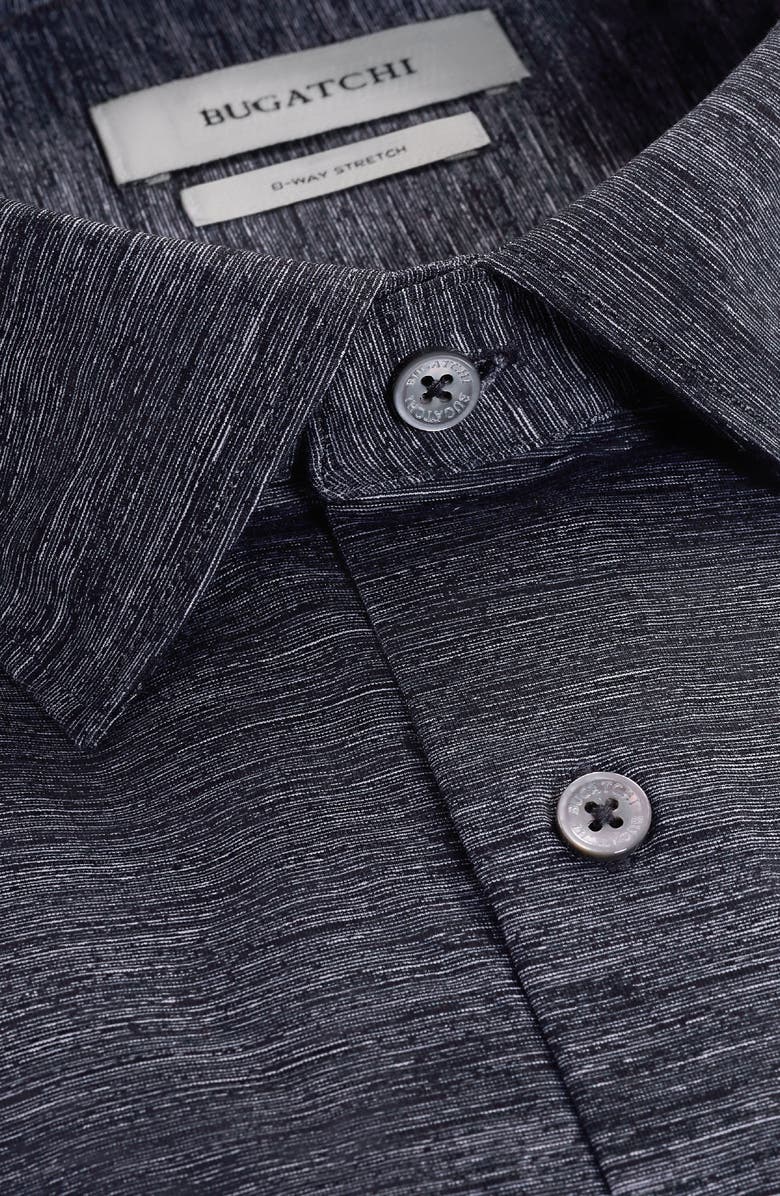 Bugatchi Miles OoohCotton<sup>®</sup> Space Dye Short Sleeve Button-Up Shirt, Alternate, color, Black