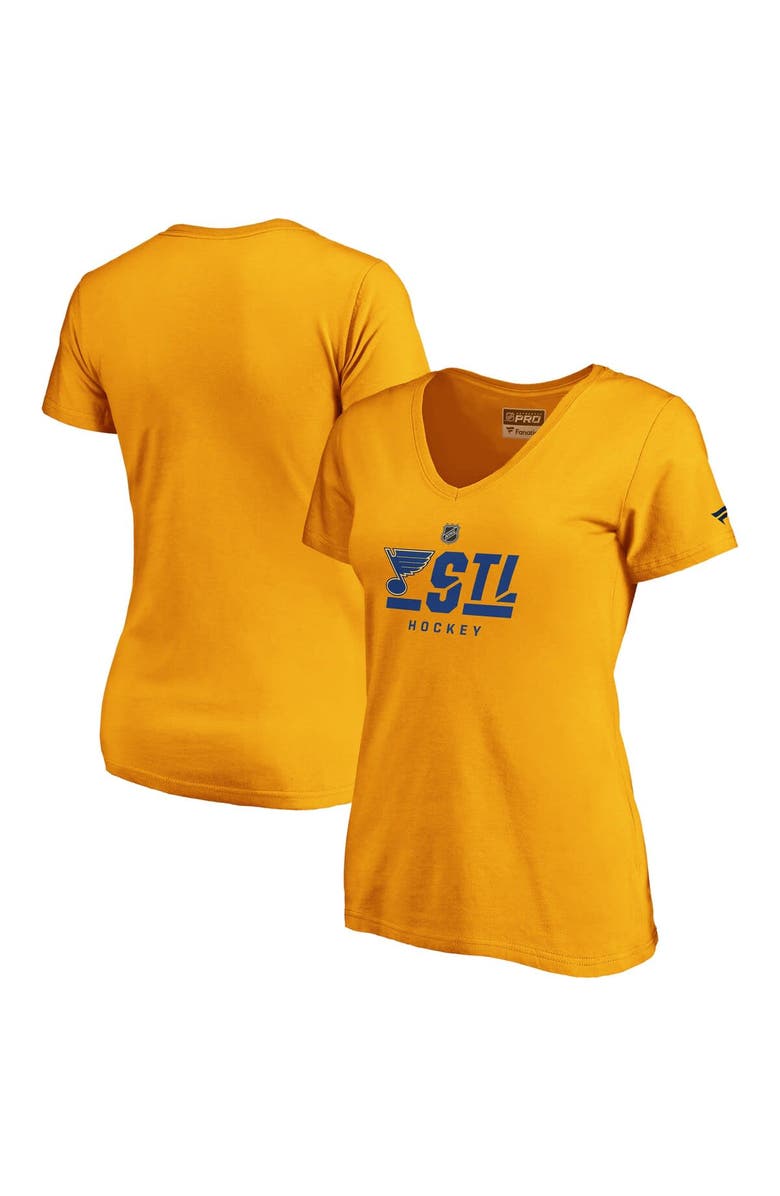 FANATICS Women's Fanatics Branded Gold St. Louis Blues Authentic Pro Secondary Logo V-Neck T-Shirt, Main, color, 