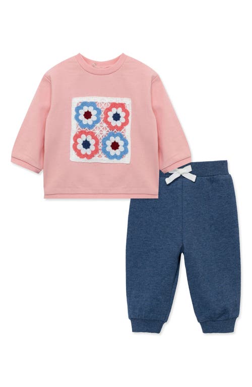 Little Me Crochet Accent Cotton Sweatshirt & Joggers Set in Blue 