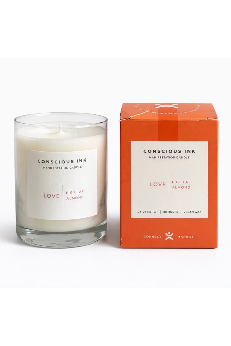 Love Fig Leaf + Almond Manifestation Candle + Ink, Main, color, White