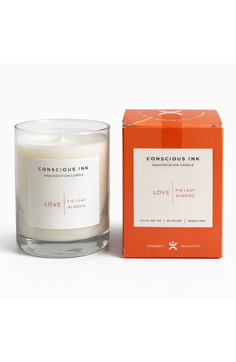 Conscious Ink Love Fig Leaf + Almond Manifestation Candle + Ink, Main, color, White