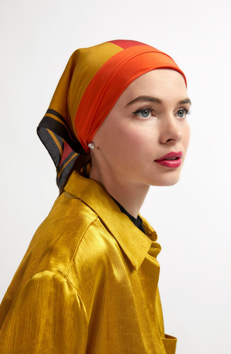 Seymoure Luxury Group Breathable Versatile Summer Scarf, Alternate, color, Orange / Gold / Red / Black