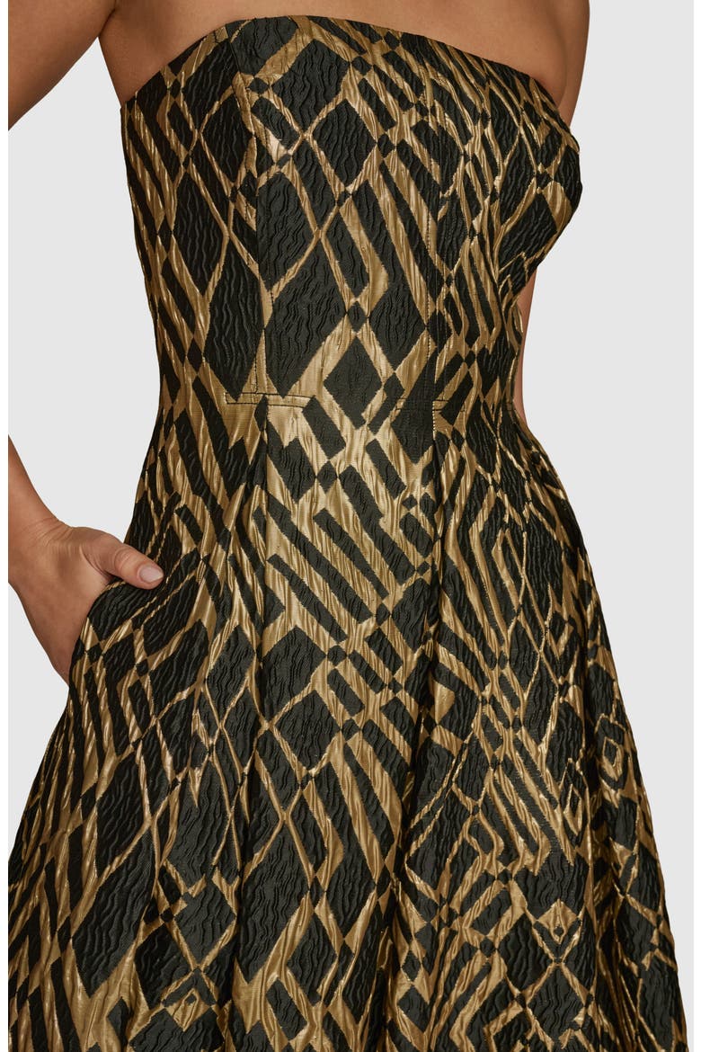 Strapless Jacquard Fit & Flare Dress, Alternate, color, BLACK/ SAND