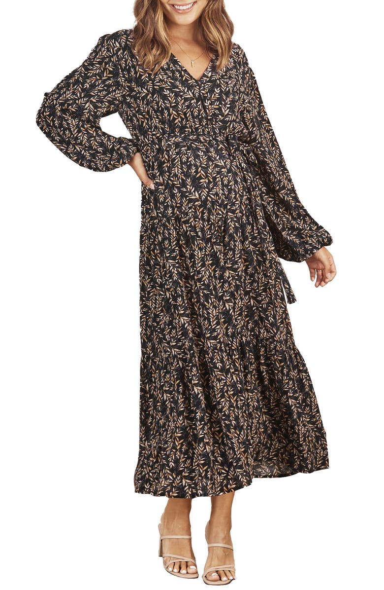 Angel Maternity Lauren V-Neck Puff Sleeve Maternity Midi Dress, Main, color, 