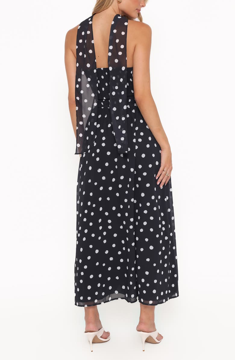Petal & Pup Boston Dot Strapless Maxi Dress with Scarf, Alternate, color, Black Polka Dot