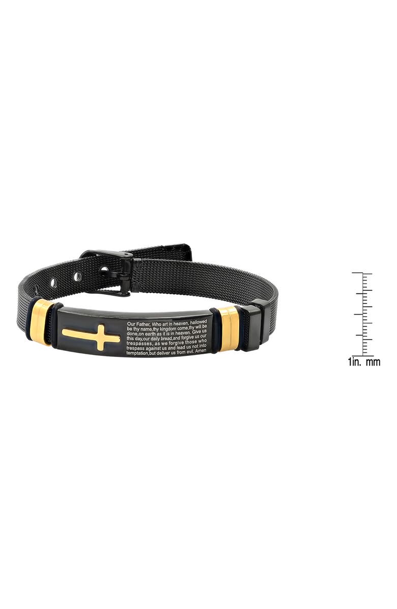 HMY JEWELRY Two Tone Cross & Lord's Prayer Mesh Buckle Bracelet, Alternate, color, 