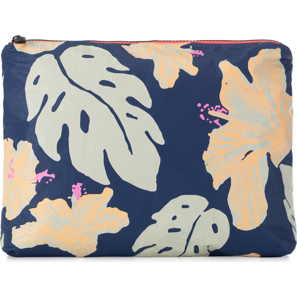 Aloha Collection Medium Water Resistant Tyvek® Zip Pouch in Neon Moon On Navy  product