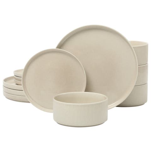 Solana Coast 12-Piece Reactive Glaze Embossed Stoneware Dinnerware Set
