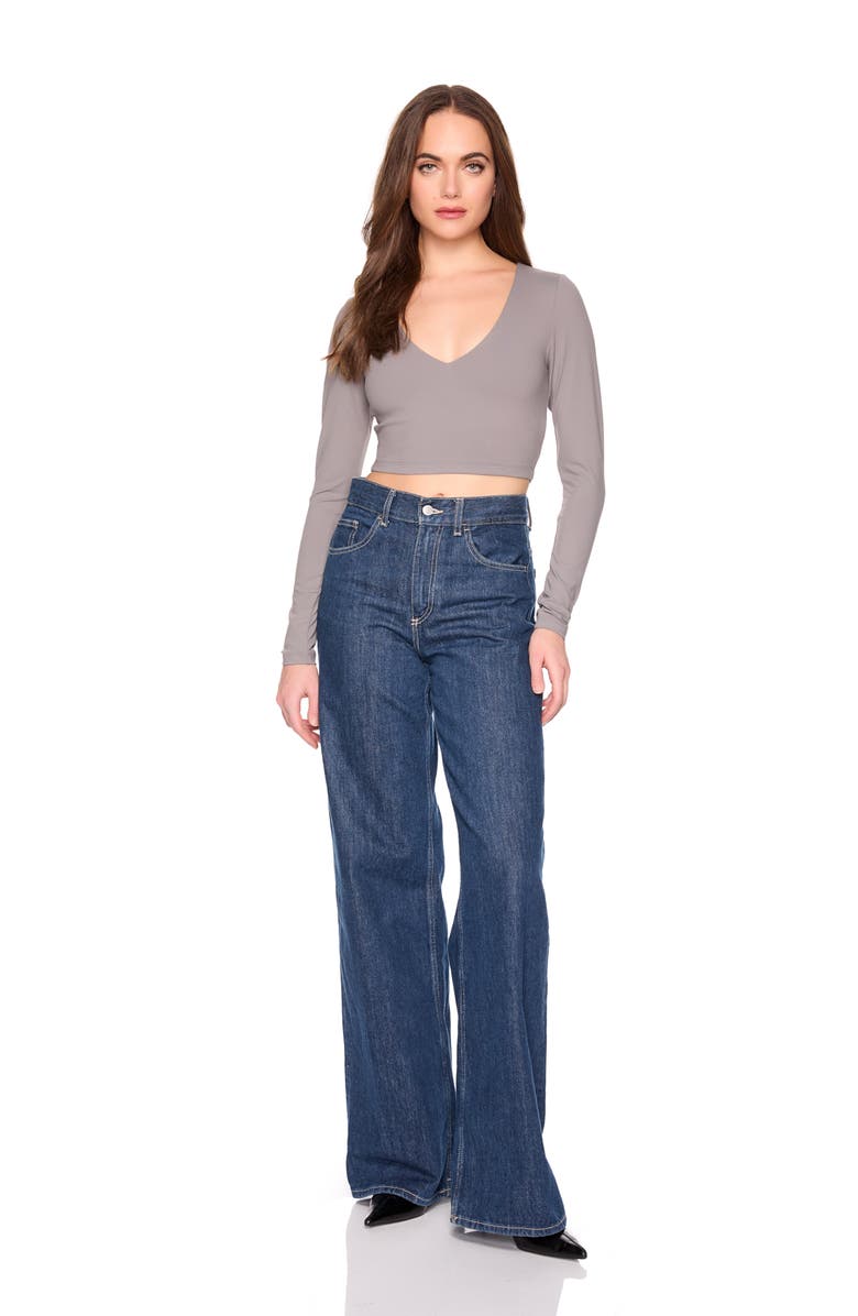 Susana Monaco Long Sleeve V-Neck Crop Top, Alternate, color, Pewter