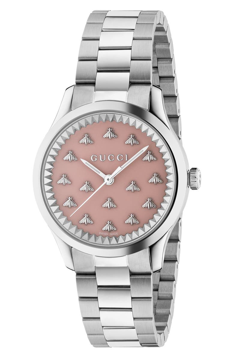 Gucci Bee Automatic Bracelet Watch, 32mm, Main, color, Pink