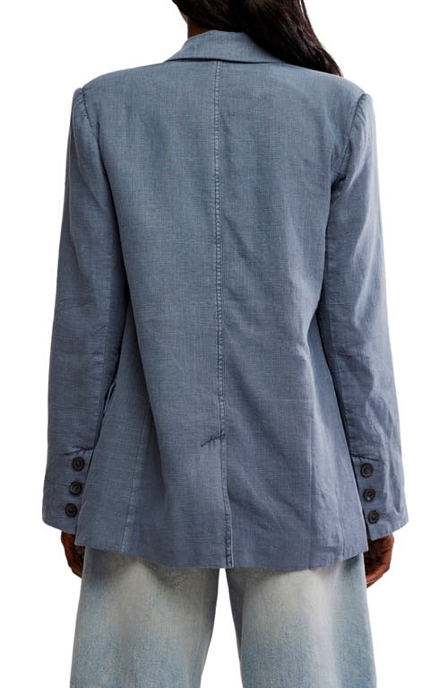 Shop Free People Prep School Linen Blend Blazer In Vintage Indigo