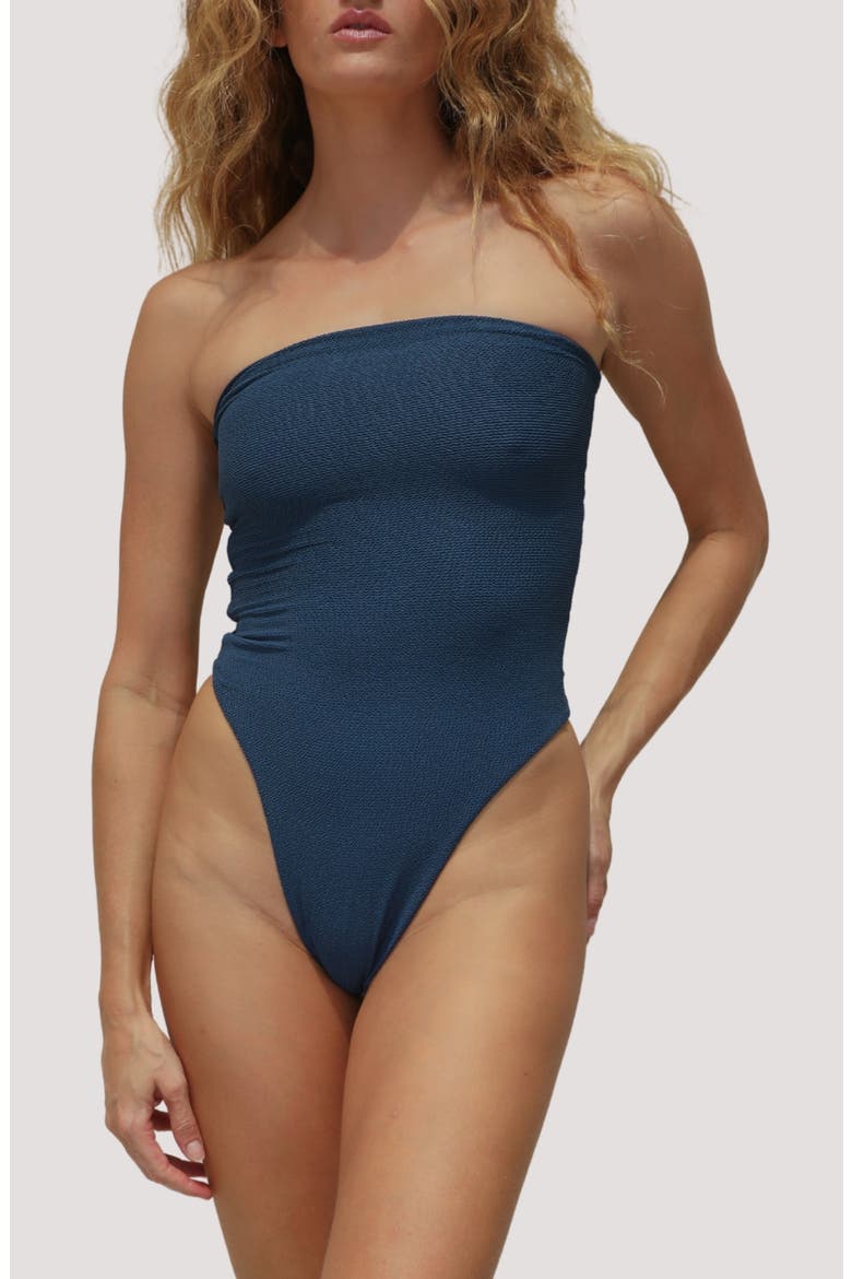 Paola Macramé Strapless One-Piece Swimsuit, Main, color, AZUL RIPPLE