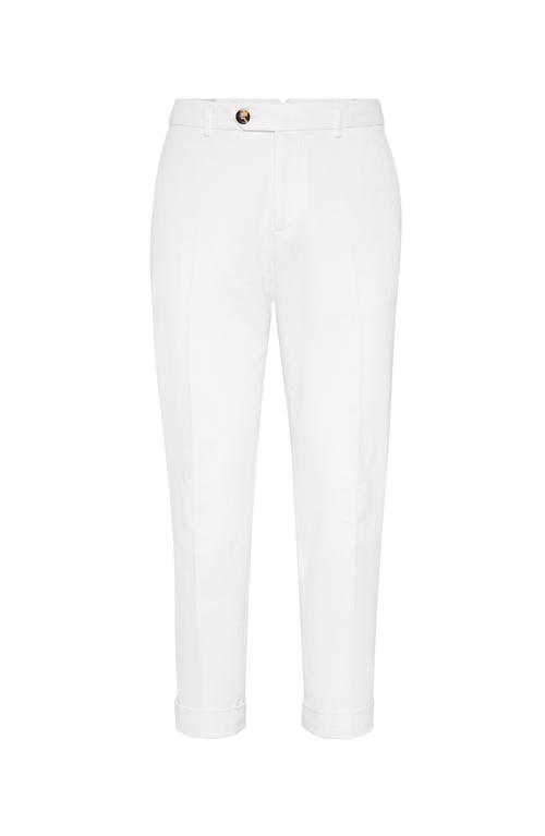 Brunello Cucinelli Gabardine Garment Dyed Trousers In White