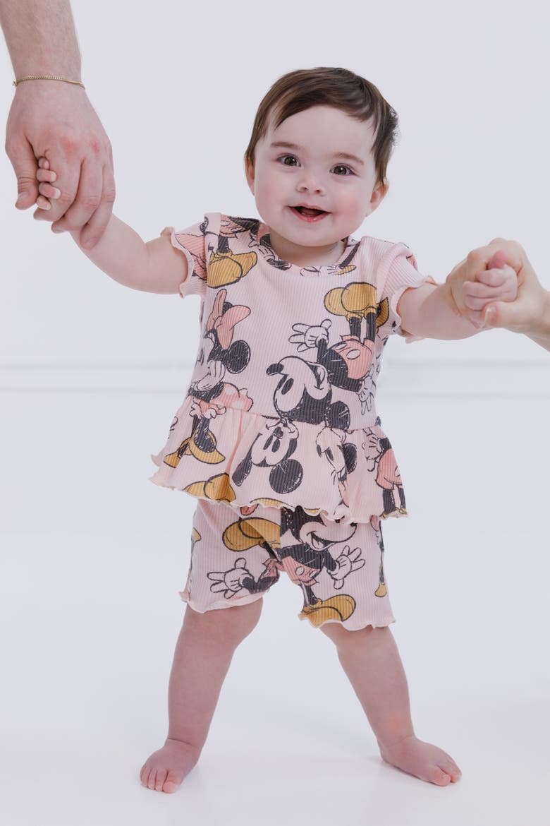 The Little Mermaid Princess Ariel 2-Piece T-Shirt and Bike Shorts Set, Alternate, color, Mickey Minnie Pink