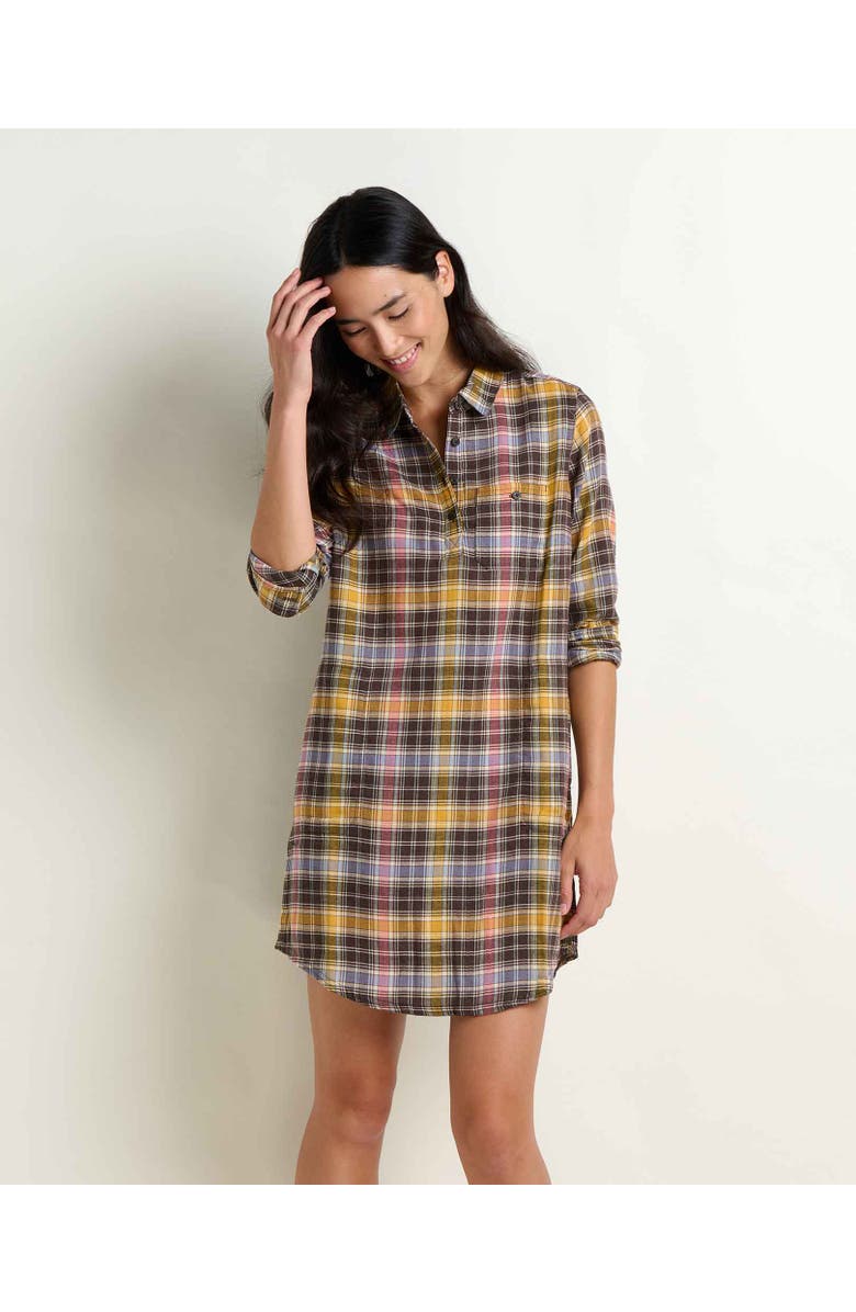 Toad & Co Re-Form Popover Long Sleeve Dress, Main, color, Chestnut Check
