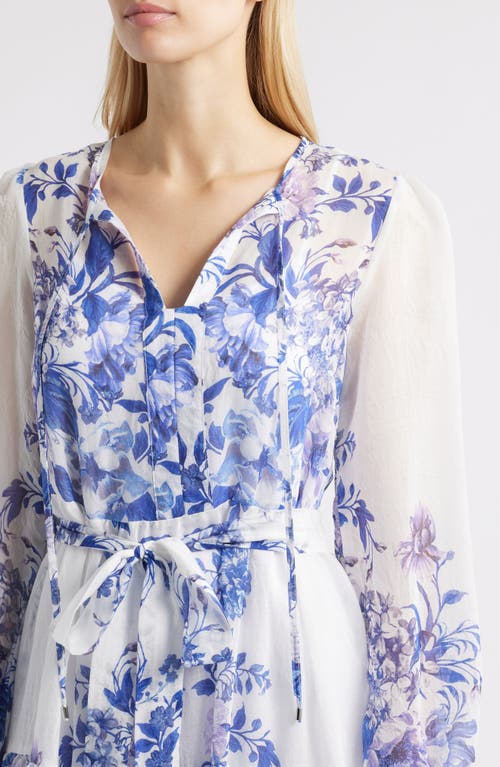 Julia Jordan Placed Print Long Sleeve Maxi Dress In Blue White