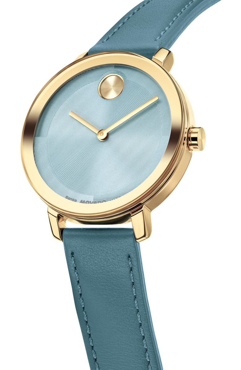 Movado Bold Evolution 2.0 Leather Strap Watch, 20mm, Alternate, color, Blue