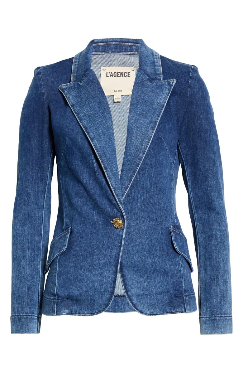 L'AGENCE Baldwin Denim Blazer, Main, color, Belvedere