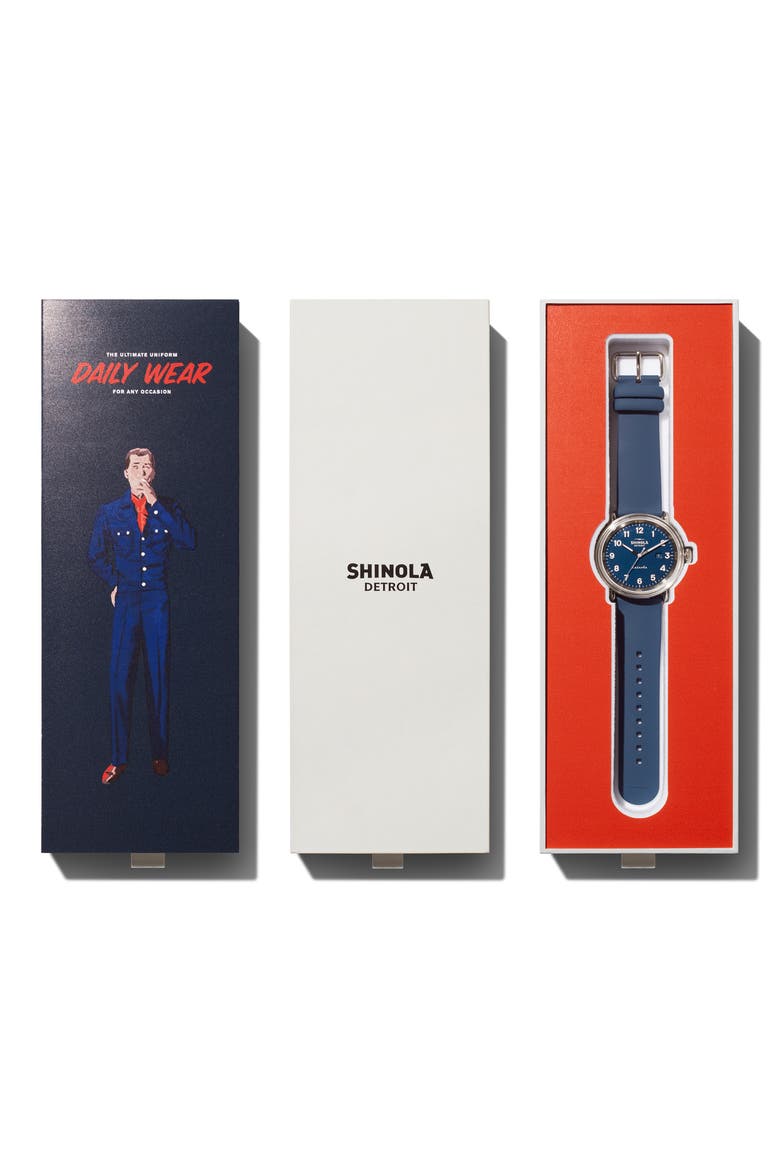 Detrola The Daily Wear Silicone Strap Watch, 43mm, Alternate, color, MIDNIGHT BLUE/ GREY/ SILVER