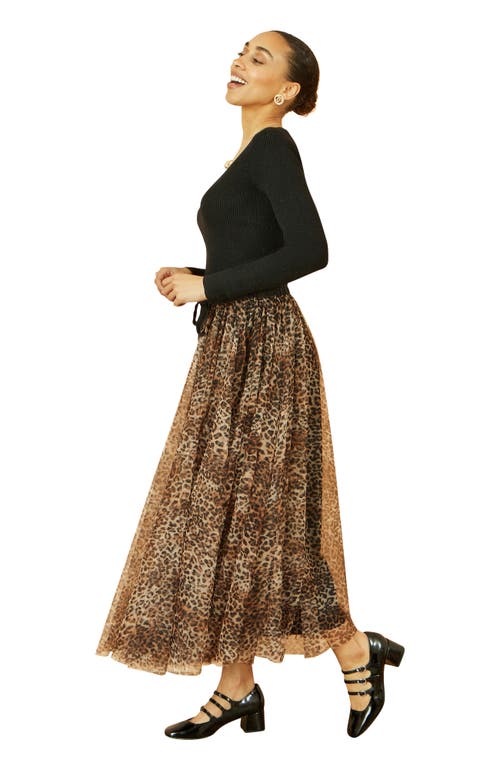 Yumi Mesh Heart Print Tulle Skirt In Brown