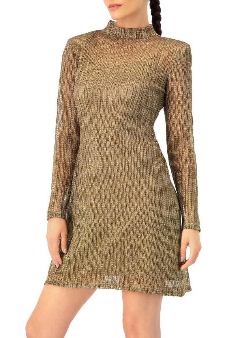 Short A-Line Dress with Long Sleeves, Main, color, Gold