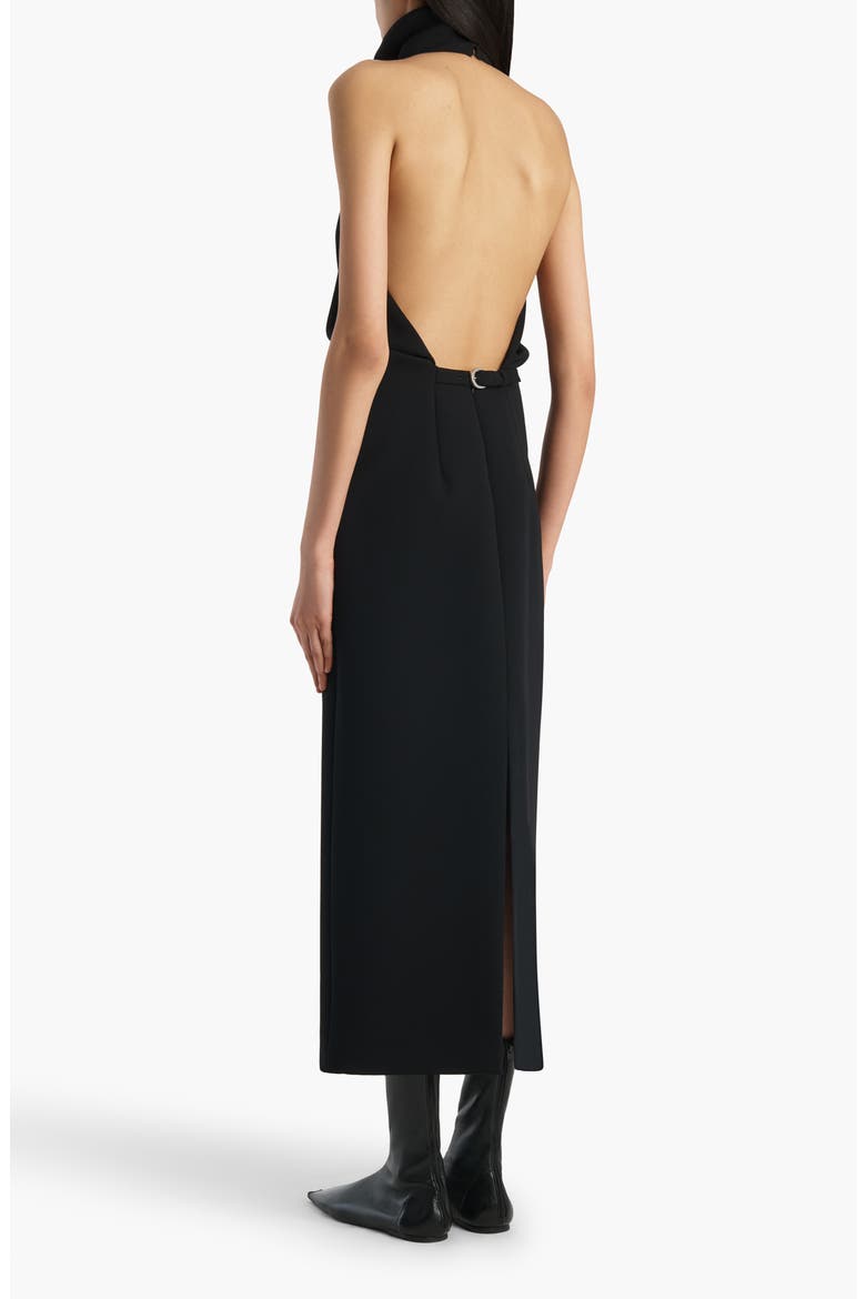Roxanne Funnel Neck Double Face Crepe Halter Dress, Alternate, color, BLACK