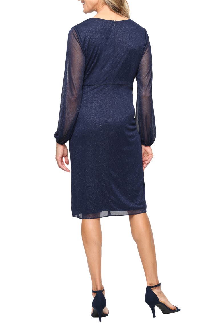 Glitter Mesh Long Sleeve Cocktail Dress, Alternate, color, NAVY