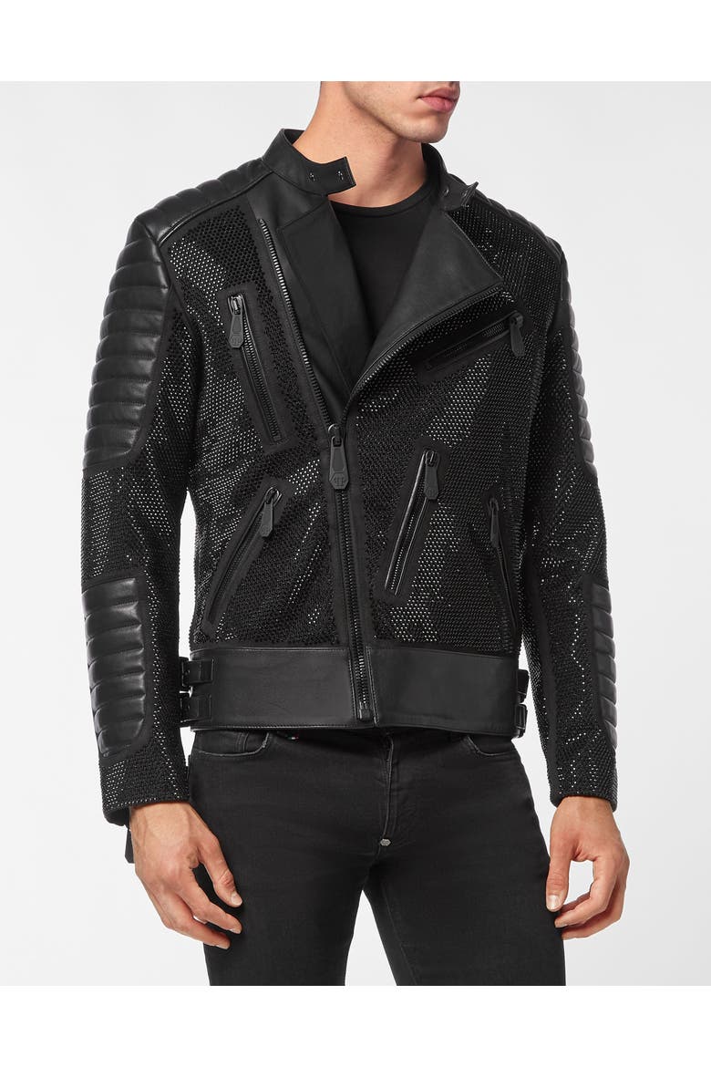 Leather Biker Men, Main, color, black