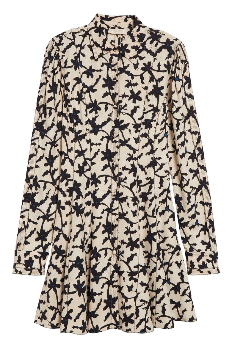 Roanne Abstract Print Long Sleeve Mini Shirtdress, Alternate, color, MOONSTONE