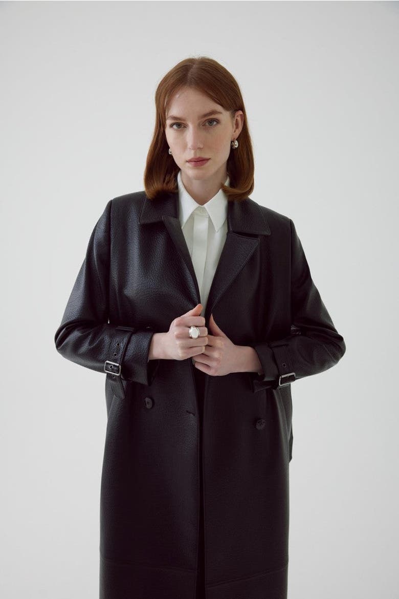 Alohi Leather Trenchcoat, Main, color, BLACK