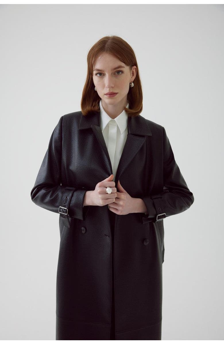 Exquise Alohi Leather Trenchcoat, Main, color, Black