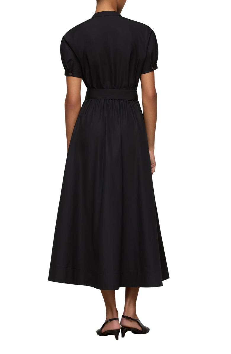Lafayette 148 New York Puff Sleeve Belted Cotton Poplin Shirt Dress, Alternate, color, Black