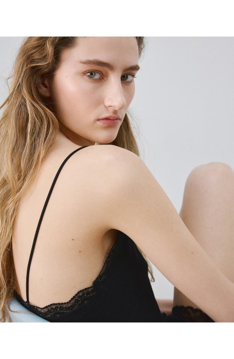 MANGO Lace Trim Jersey Chemise, Alternate, color, 