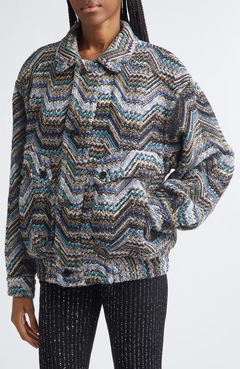 Missoni Metallic Zigzag Sequin Field Jacket, Alternate, color, Grey Multi